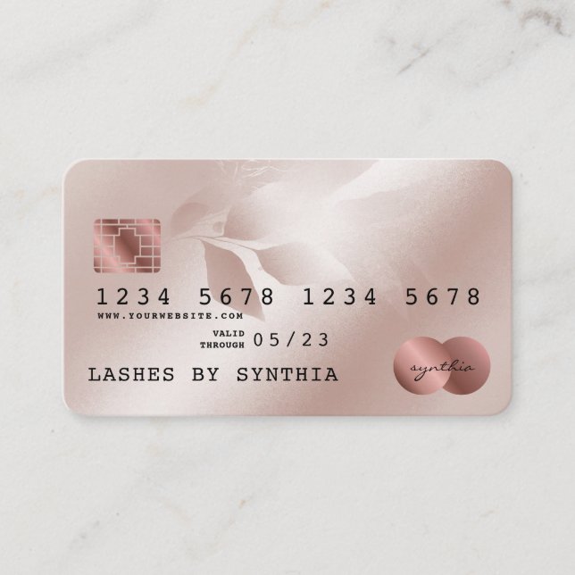 Credit Card Styled Rose Gold Watercolor Floral (Front)