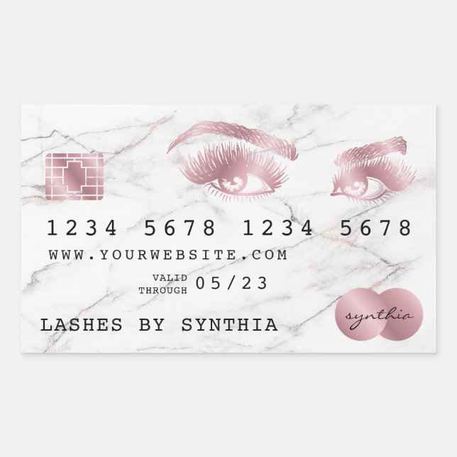 Credit Card Styled White Marble Rose Gold Rectangular Sticker (Front)