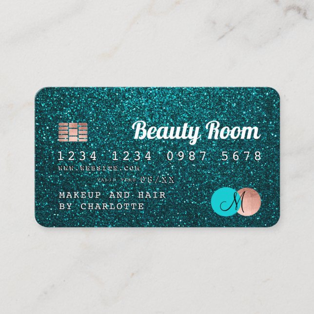 Credit card turquoise glitter beauty monogram (Front)