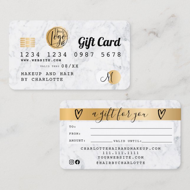 Credit card white marble gold gift card (Front/Back)