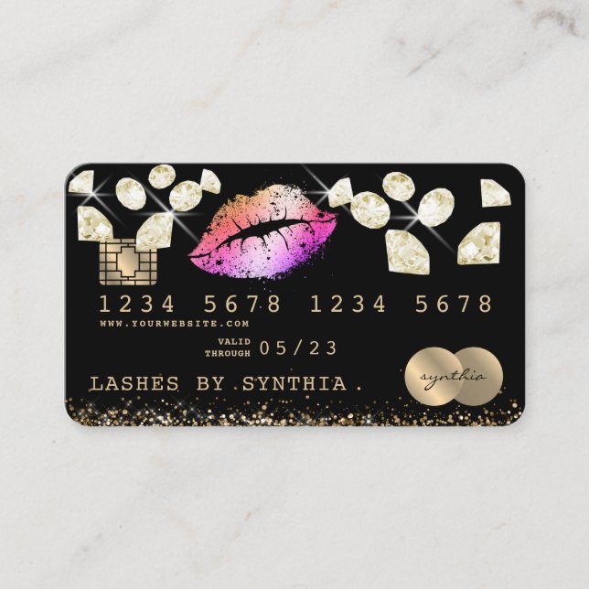 Credit Debit Card Styled Glitter Gold lips diamond (Front)