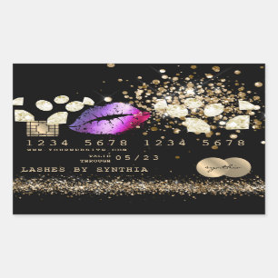 Credit Debit Card Styled Glitter Gold lips diamond Rectangular Sticker