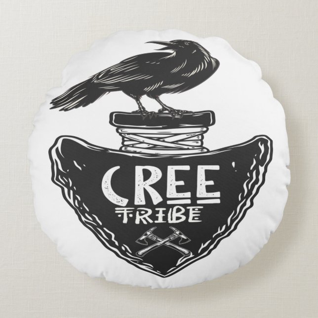 Cree tribe - Native American Raven Spirit Round Cushion (Front)