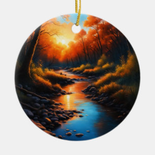 Creek Bank Sunrise  Ceramic Tree Decoration