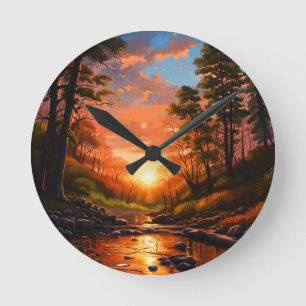 Creek Bank Sunrise Round Clock