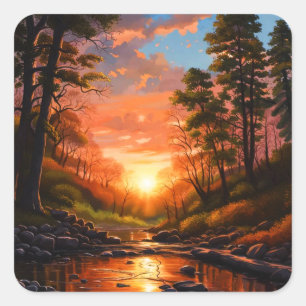 Creek Bank Sunrise Square Sticker