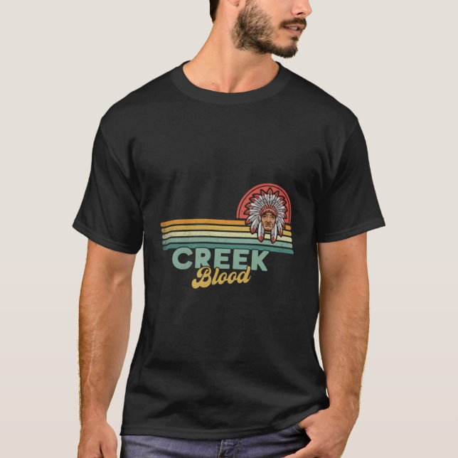 Creek Blood Sun Indian American Headdress T-Shirt (Front)