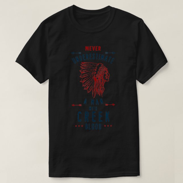 Creek Native American Indian Man Never Underestima T-Shirt (Design Front)