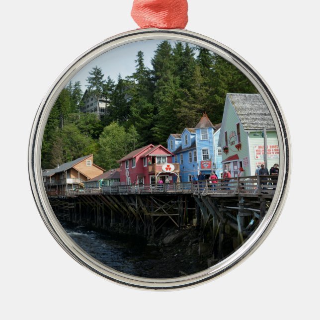 Creek Street in Ketchikan Metal Tree Decoration (Front)