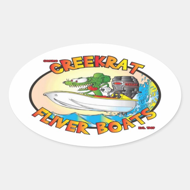 Creekrat Cartoons Fliver Boat Fun Decals Oval Sticker (Front)