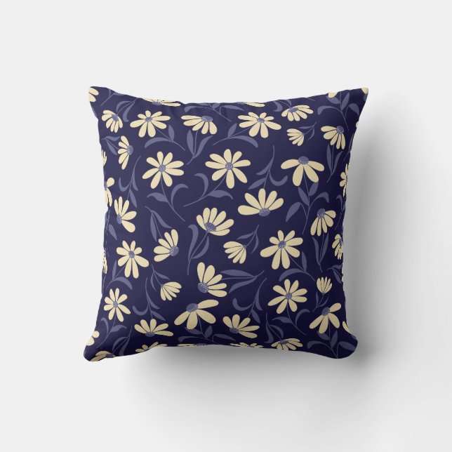 Creekside Daisy Throw Pillow | Navy & Yellow (Back)