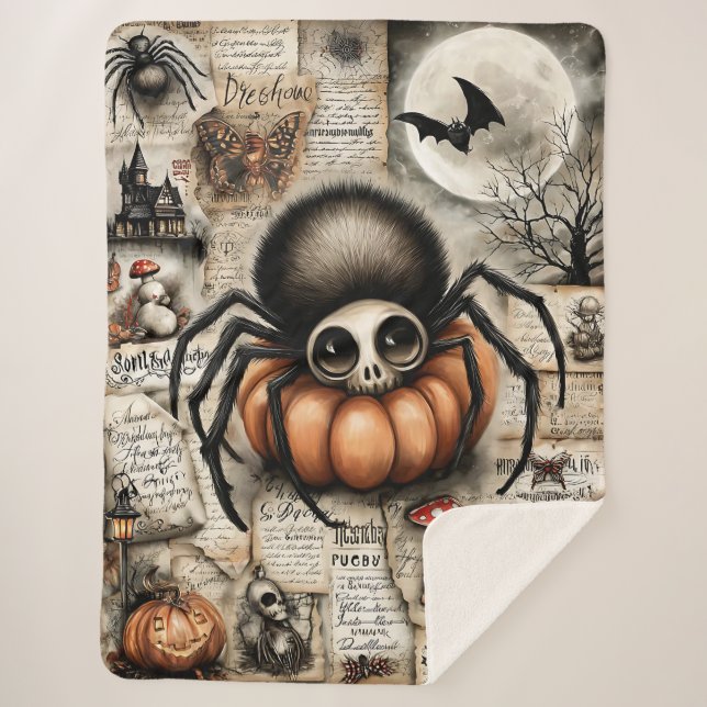 Creep & Curiosity – The Pumpkin Perch Sherpa Blanket (Front)
