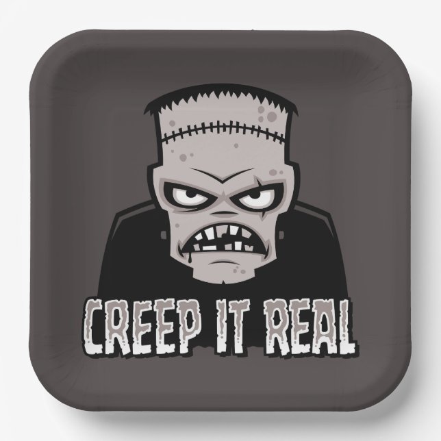 Creep It Real Classic Horror Frankenstein Design Paper Plate (Front)