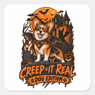Creep It Real Corgi Halloween Funny Dog Bat Glasse Square Sticker