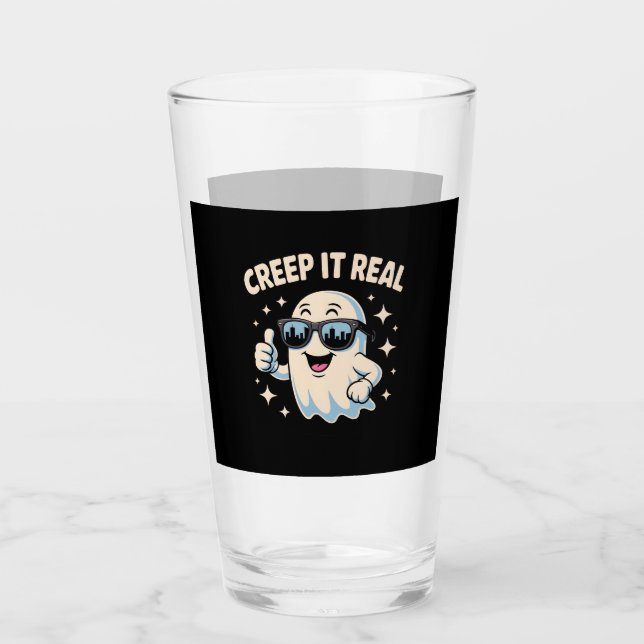 Creep It Real, Cute Halloween Ghost Glass (Front)