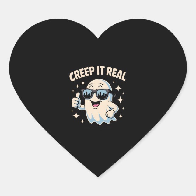 Creep It Real, Cute Halloween Ghost Heart Sticker (Front)