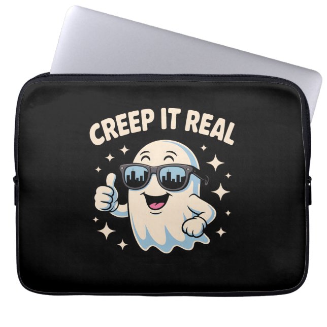 Creep It Real, Cute Halloween Ghost Laptop Sleeve (Front)
