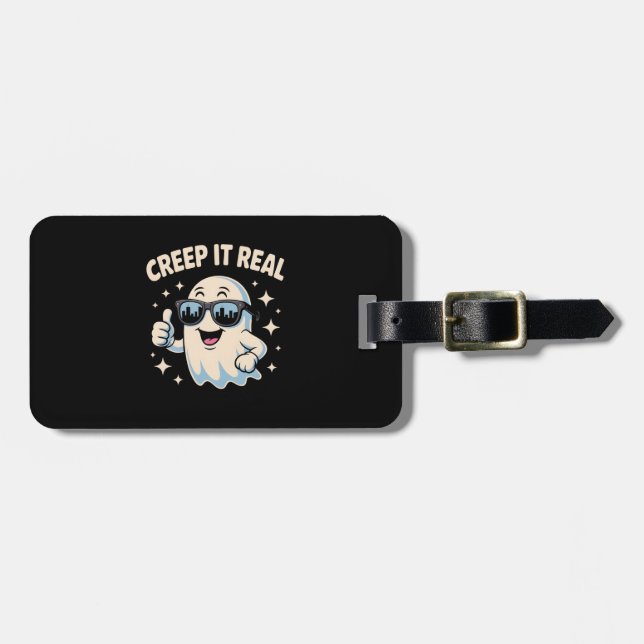 Creep It Real, Cute Halloween Ghost Luggage Tag (Front Horizontal)