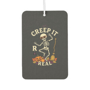 Creep It Real Dancing Skeleton Pumpkin Broom_1 Car Air Freshener
