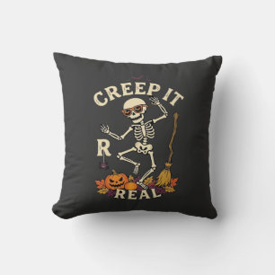 Creep It Real Dancing Skeleton Pumpkin Broom_1 Cushion