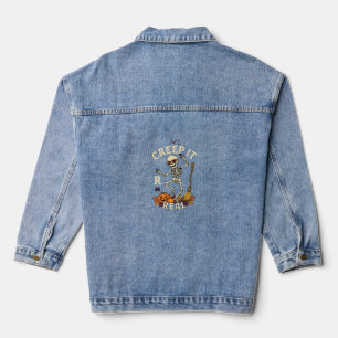 Creep It Real Dancing Skeleton Pumpkin Broom_1 Denim Jacket