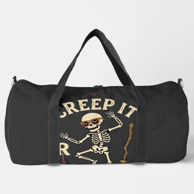 Creep It Real Dancing Skeleton Pumpkin Broom_1 Duffle Bag (Front)