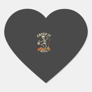 Creep It Real Dancing Skeleton Pumpkin Broom_1 Heart Sticker
