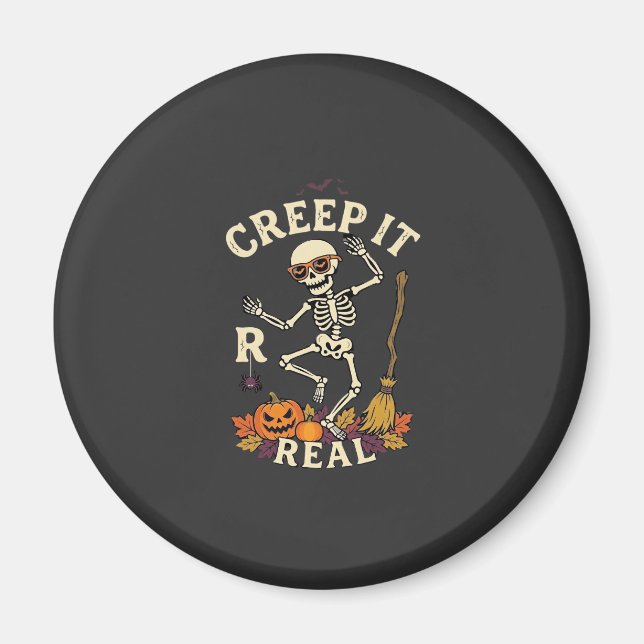 Creep It Real Dancing Skeleton Pumpkin Broom_1 Magnet (Front)