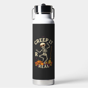 Creep It Real Dancing Skeleton Pumpkin Broom_1 Water Bottle