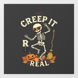 Creep It Real Dancing Skeleton Pumpkin Broom_1 Window Cling