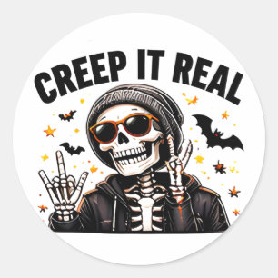 Creep It Real Funny Cool Skeleton Halloween Classic Round Sticker