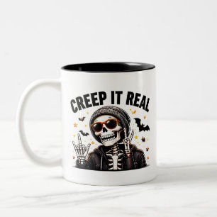 Creep It Real Funny Cool Skeleton Halloween Two-Tone Coffee Mug