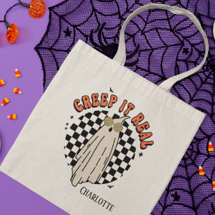 Creep It Real Funny Halloween Retro Ghost Name Tote Bag