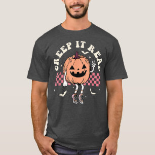 Creep It Real Funny Pumpkin Halloween Groovy Retro T-Shirt