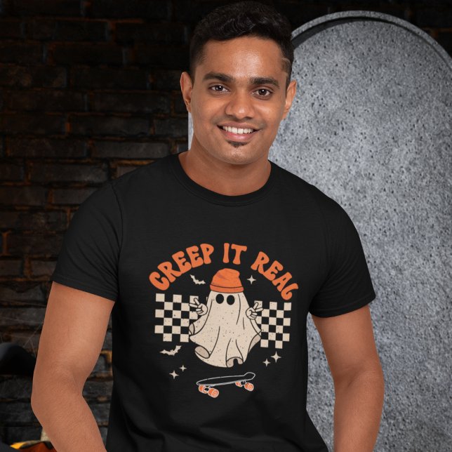 Creep It Real Funny Skater Ghost Halloween T-Shirt (Creator Uploaded)