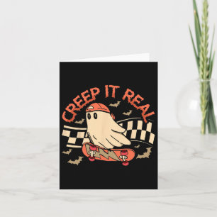 Creep It Real Ghost Skateboard Halloween Retro Gro Card