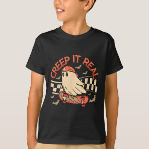 Creep It Real Ghost Skateboard Halloween Retro Gro T-Shirt