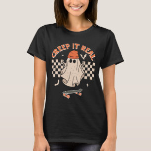 Creep It Real Ghost Skateboard Halloween T-Shirt