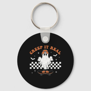 Creep It Real Ghost Skateboard Retro Cute Hallowee Key Ring