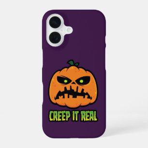 Creep It Real Grumpy Halloween Pumpkin iPhone 16 Case