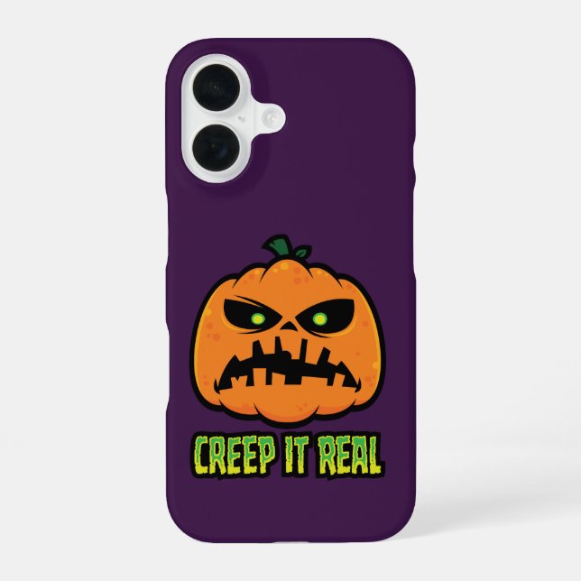 Creep It Real Grumpy Halloween Pumpkin iPhone 16 Case (Back)