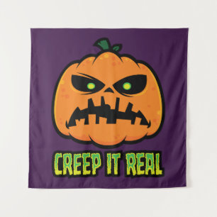 Creep It Real Grumpy Halloween Pumpkin Tapestry