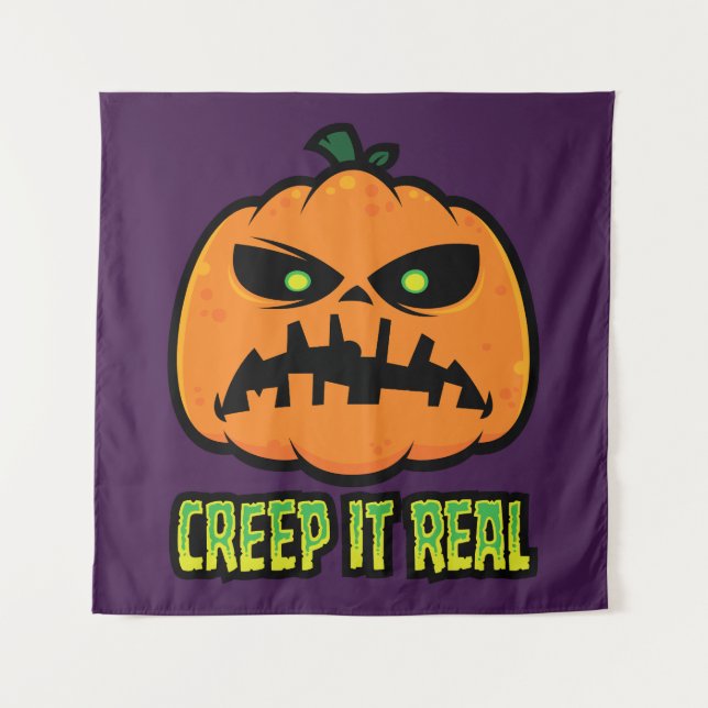 Creep It Real Grumpy Halloween Pumpkin Tapestry (Front)