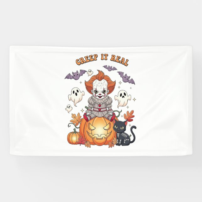 Creep It Real Halloween Clown Banner (Horizontal)