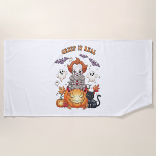 Creep It Real Halloween Clown Beach Towel
