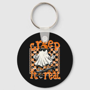 Creep It Real Halloween Cool Ghost Skateboarding B Key Ring