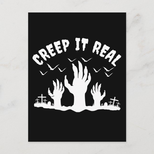CREEP IT REAL HALLOWEEN GRAVEYARD COSTUME POSTCARD (Front)