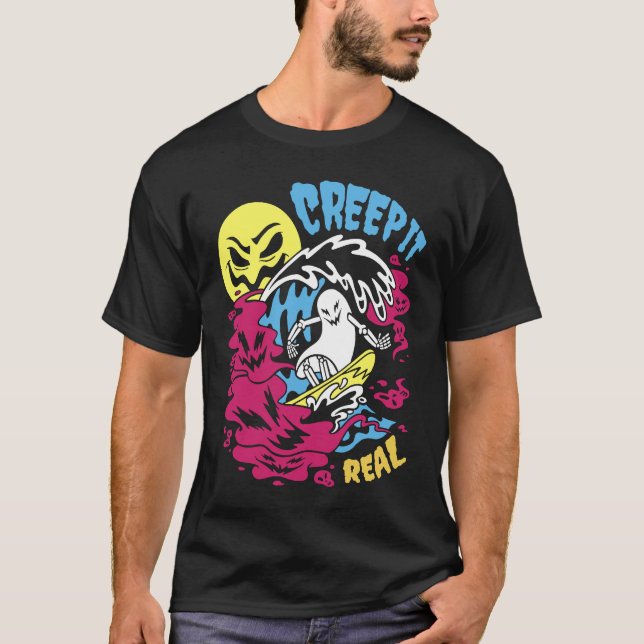Creep It Real Halloween Men Women Kids Surfing Gho T-Shirt (Front)