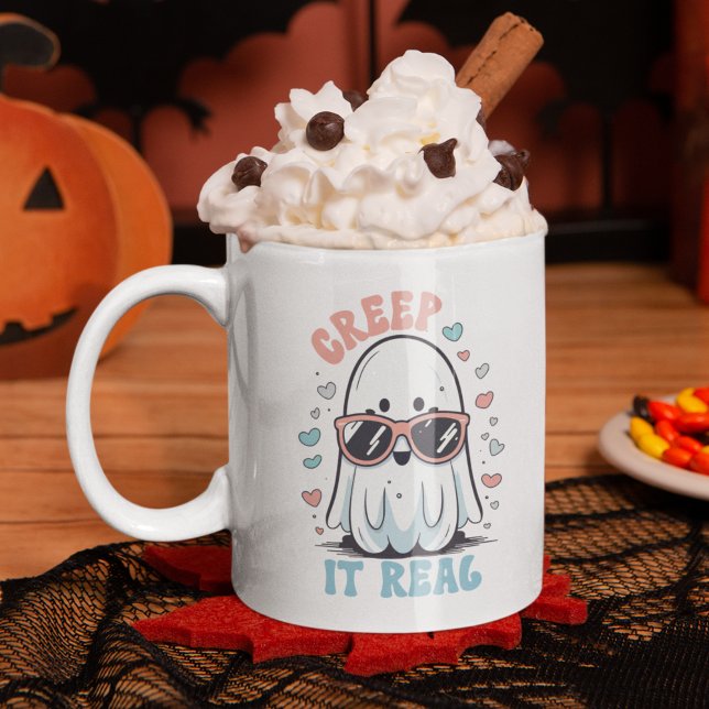 Creep It Real" Halloween Mug – Cute Ghost with Sun (Creator Uploaded)