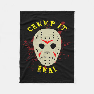 Creep It Real Hockey Mask Halloween Horror Fleece Blanket